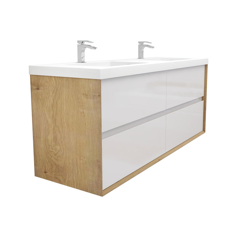 Audrieana 59'' Double Bathroom Vanity with Acrylic Top, Glossy White