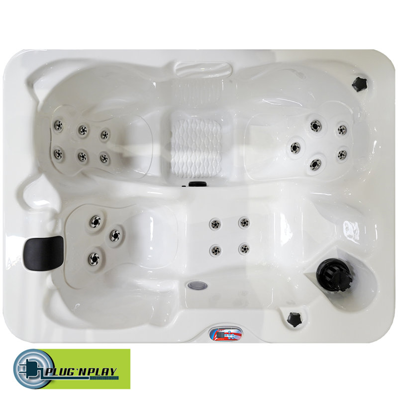 White Acrylic 3-Person Rectangle Hot Tub with 18 Jets