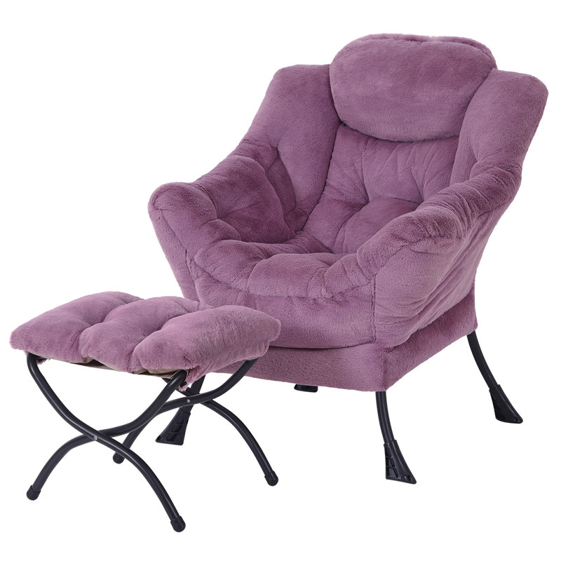 Abramson Lazy Chair, Modern Lounge Accent Chair with Armrests and a Side Pocket, Purple Plush, No