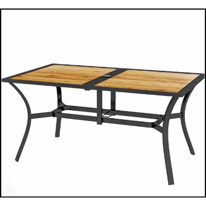 Table de salle à manger rectangulaire stable en faux bois avec trou pour parasol