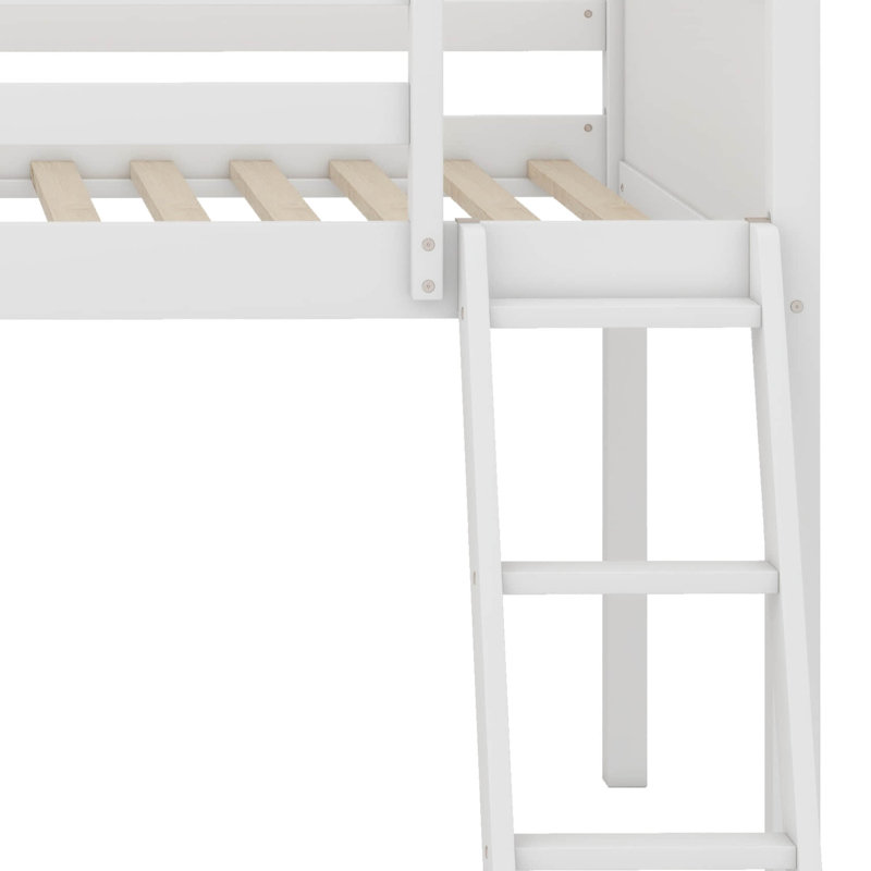 Lit mezzanine simple en bois avec échelle, Blanc