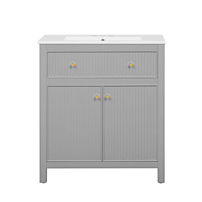Ensemble de meuble-lavabo autoportant avec lavabo en céramique séparé