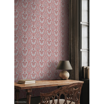 Brownstone Blooms Brick and Sky Peel and Stick Wallpaper