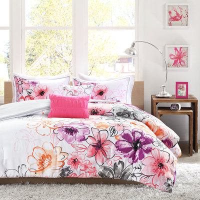 Lit double / grand lit rose avec traitement et imprimé floral doux pour
