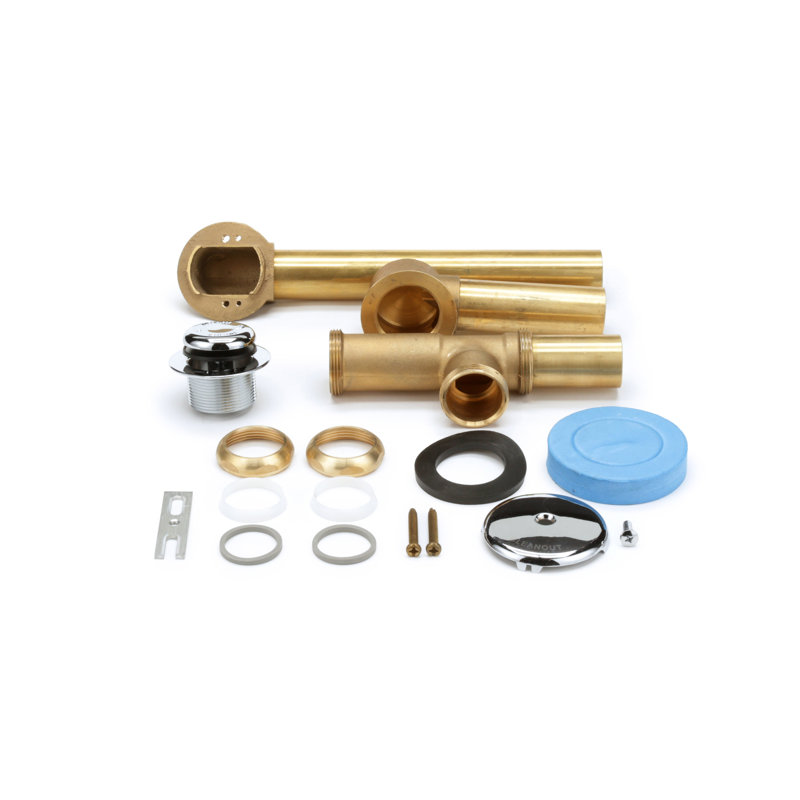 Touch Leg Tub Drain with Overflow Toe Stopper with Chrome Finish Trim, Brass Tubular