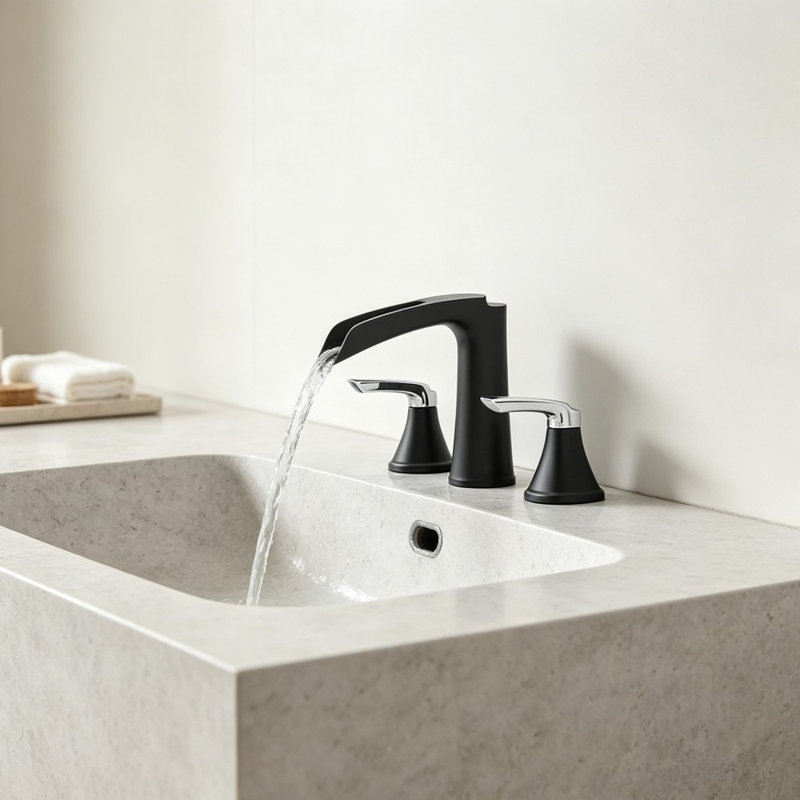 Robinet de lavabo en cascade de 20 cm de large, robinet à double poignée à montage à 3 trous avec bonde rétractable