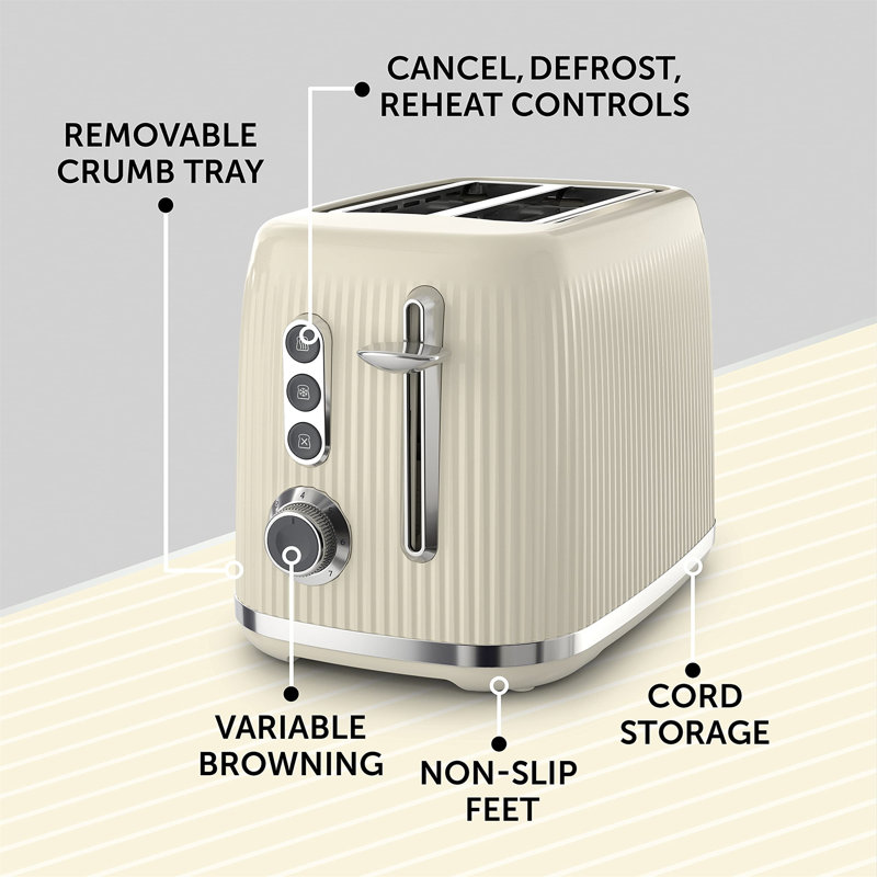 Vanilla Cream 2-Slice Toaster With High-Lift & Wide Slots,Cream & Silver Chrome