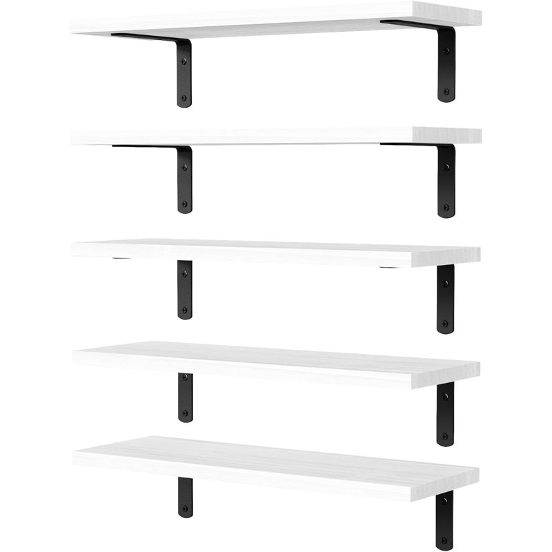 Floating Shelves Set Of 5, Solid Wood Wall Mounted Shelves For Home Decor, Storage And Organization, Easy To Install Floating Book Shelf For Living Room, Bedroom, Bathroom And Kitchen