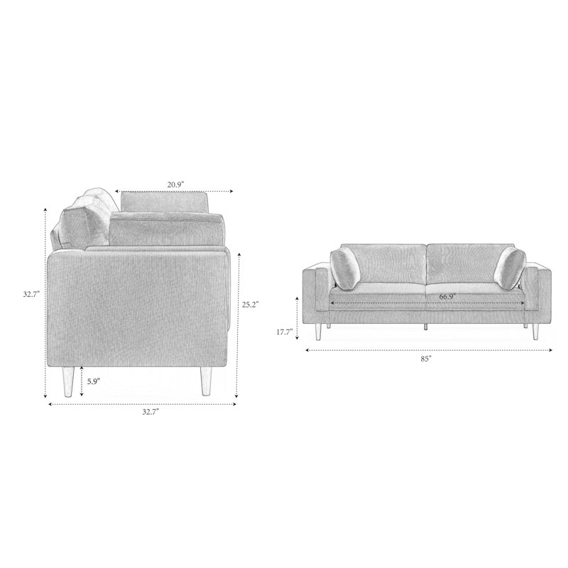 Kraz MINIMORE 85'' Modern Square Arm Sofa