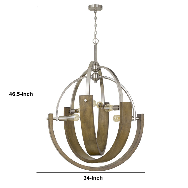 Lustre de roue de wagon avec accents en bois 6 lumières unique Carbry