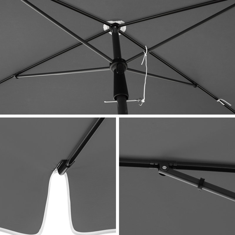 Rollo 125cm Rectangular Beach Parasol, Grey, Crank Lift, 240cm H x 180cm W x 125cm D