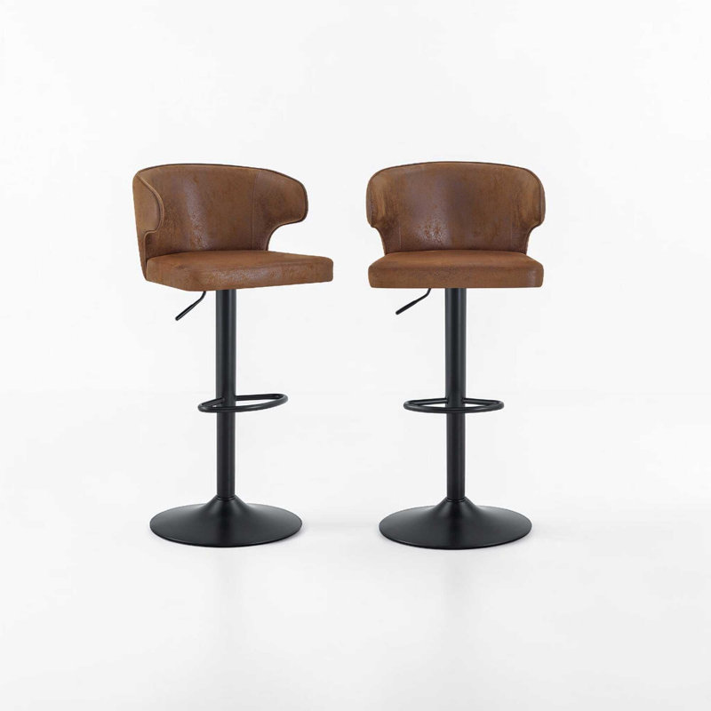Tabourets de bar réglables en hauteur avec dossier Zager, Suede, Black+Brown, 2