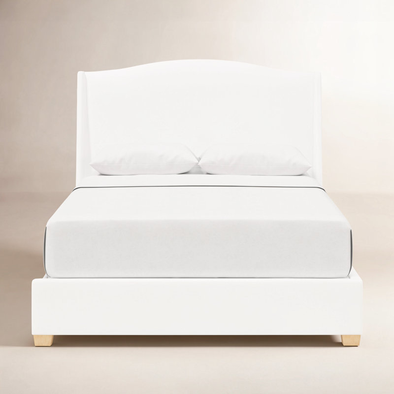 Allis Upholstered Wingback Bed, Queen, White Performance Twill