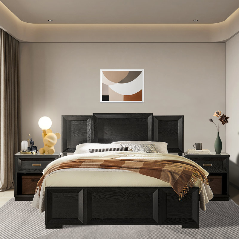 Structure de lit grand en bois Rylo, Noir, Lit double