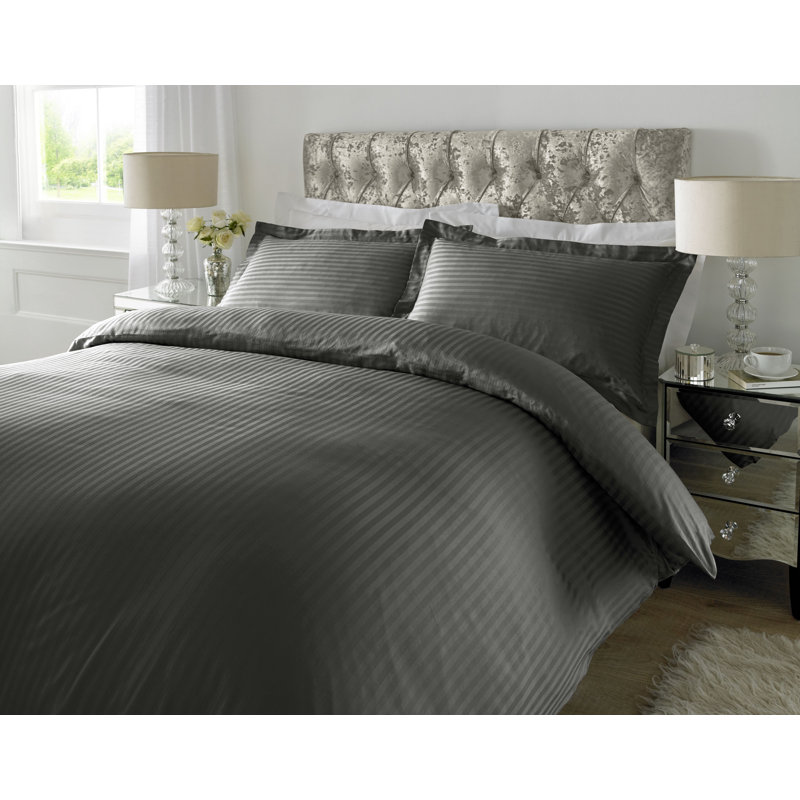 Satin Striped Duvet Cover Set with Pillowcases Included, Super King - 2 Standard Pillowcases, Steel Grey