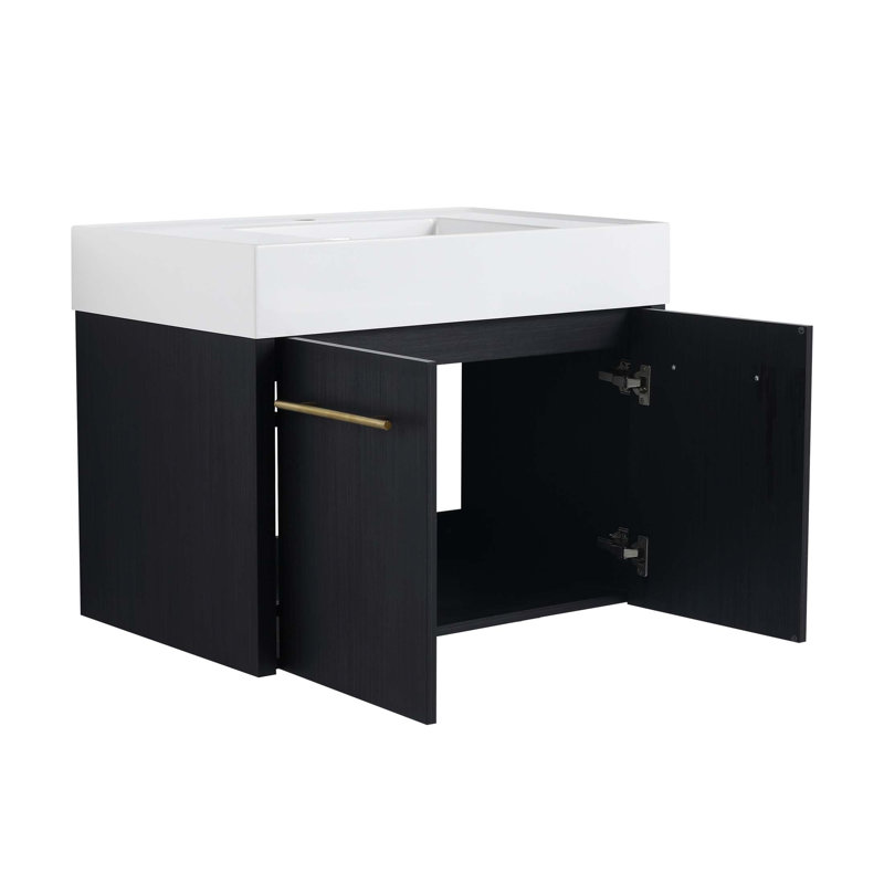 Meuble-lavabo mural de 30 po avec lavabo épais en résine, charnières à fermeture douce et base en contreplaqué durable, 30"