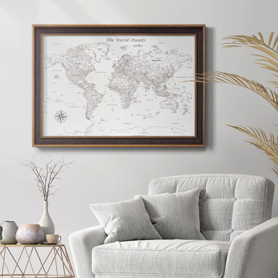 «Minimalist World Map», reproduction d'art sur toile encadrée