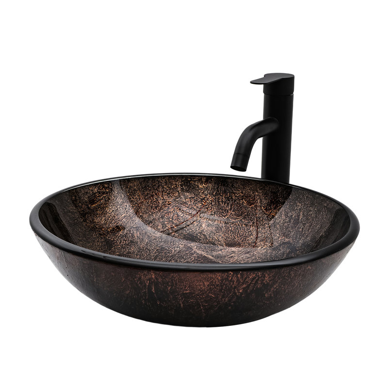 Lavabo en verre trempé avec bonde escamotable, robinet noir, forme ovale marron pour salle de bain et toilettes, robinet de lavabo artistique