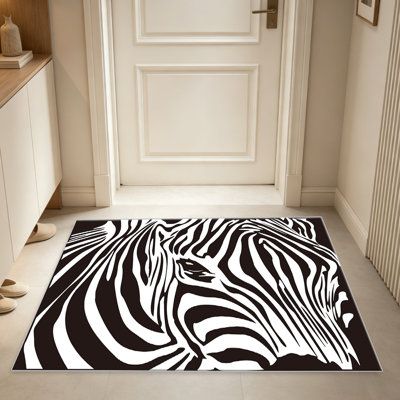 Tapis à imprimé zébré pour le salon, doux et confortable, convient à toutes les saisons, facile à entretenir, tapis de sol intérieur lavable à la machine, sous la table de ferme convenant à la chambre à coucher, à la salle à manger, au bureau, au patio, au balcon, à la décoration intérieure