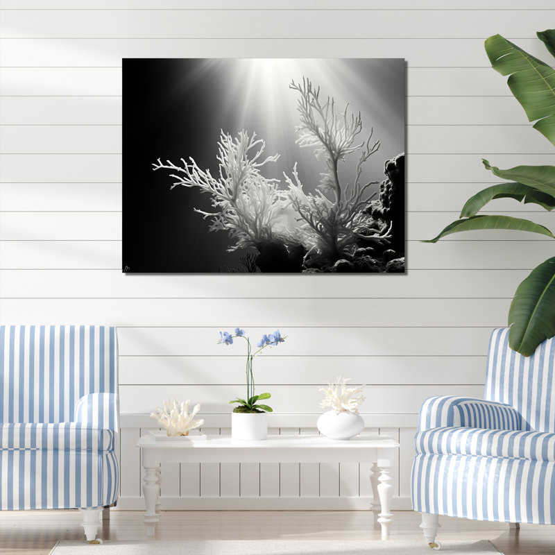 «Black and White Underwater Silent Flow», impressions sur toile plage et océan, H 16 po x l 32 po x P 1 po, Toile tendue