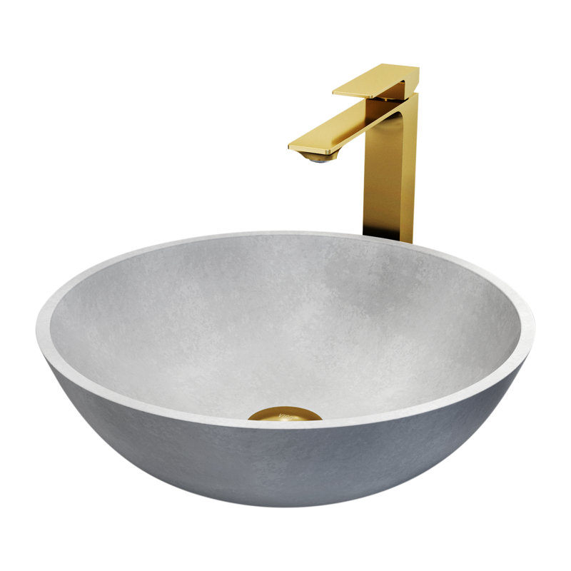 Dunn Ravenna Gothic 16" L x 16" W x 5" H Round Concrete Vessel Bathroom Sink with 11" H Faucet