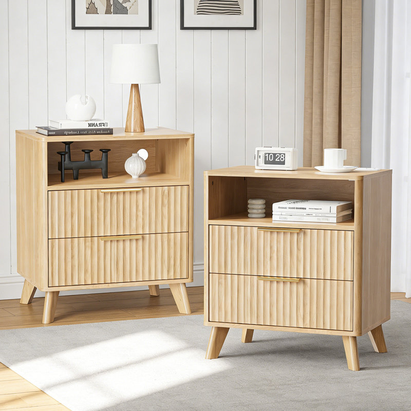 Nightstand with Built-in Charging Station and Opean Sheving,Bedroom Side Table (Set of 2)