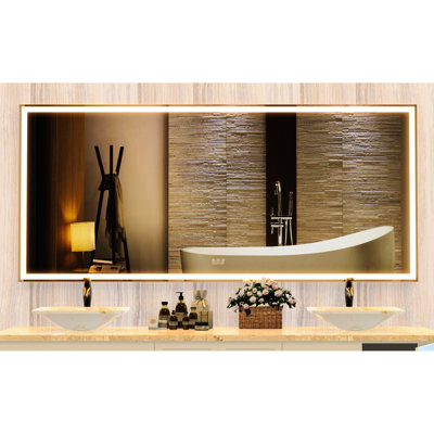 Oversized 72X32 Inch Mirror With 3 Color Lights, Waterproof, Aluminum Frame, Wall Mounted, For Bedroom Bathroom Living Room, Silver Led Inch, Options,