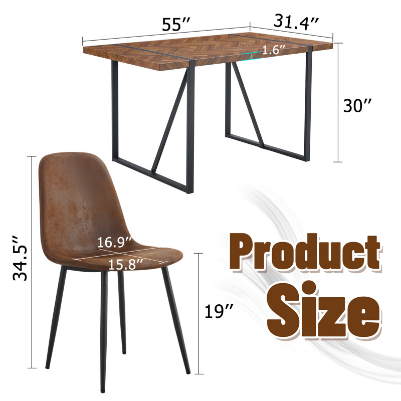 Ensemble de salle à manger en bois, H 34,5 po x l 17 po x P 15,7 po