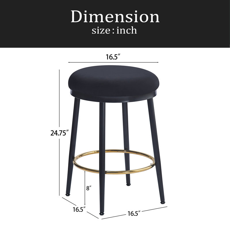Ensemble de 2 tabourets de comptoir 24,75 po Modern, Noir / velours