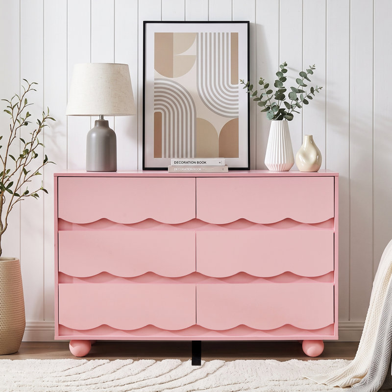 Commode 6 tiroirs Scalloped Design, Rose