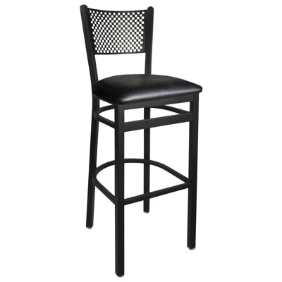 Tabouret de bar à dossier perforé Maynard - Siège en vinyle noir Quick Ship - Structure en acier - Finition noir sable