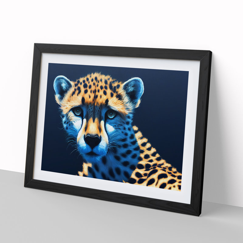 Enchanting Cheetah - Single Picture Frame Painting, 46cm H x 64cm W x 2cm D, Black 