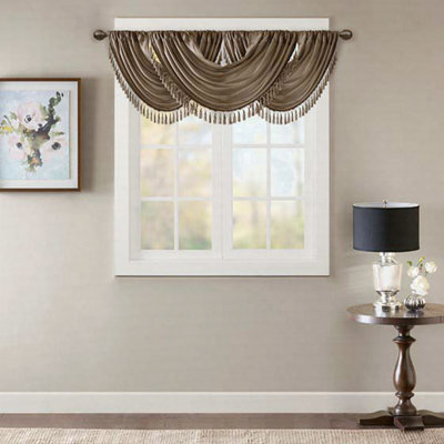 Faux Silk Waterfall Embellished Valance Bronze 38X46"