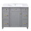 Meuble-lavabo 36 po avec lavabo en céramique gris, structure en bois massif, portes à fermeture en douceur, tablettes réglables, 3 tiroirs, y compris un tiroir à double profondeur pour le rangement du sèche-cheveux-2111230567