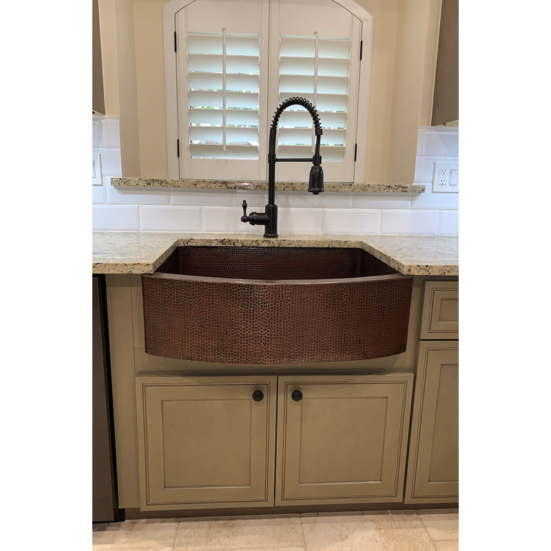 30" Hammered Copper Rounded Apron Front Single Basin Kitchen Sink