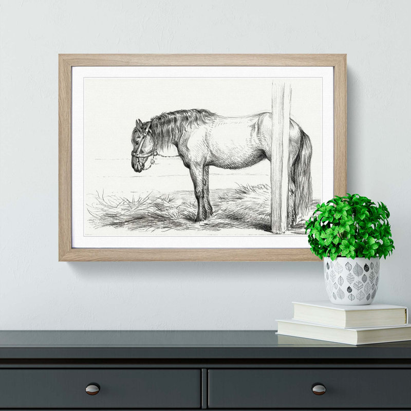 A Horse in a Stable by Jean Bernard - Framed Print, 24cm H x 33cm W x 2cm D, Oak Framed