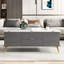 Table, table basse multifonctionnelle à plateau relevable moderne avec tiroirs en gris et blanc