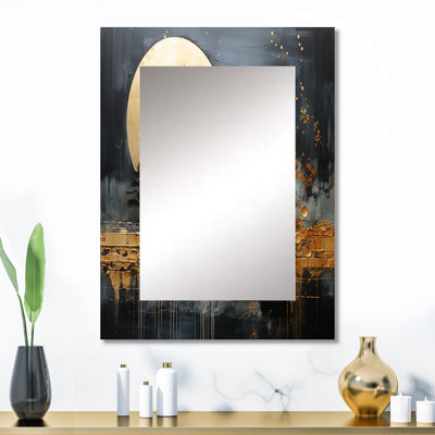 Or gris doré Gleam I - miroir unique de collages abstraits, grand miroir mural doré, impression d'art en métal