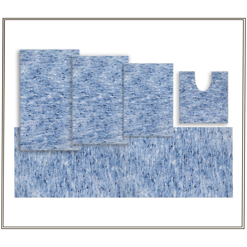 Cloud Comfort 100% Polyester Microfiber Bath Rug Set, Non Slip & Soft Shaggy Bath Rugs - 5Pc Set, Blue