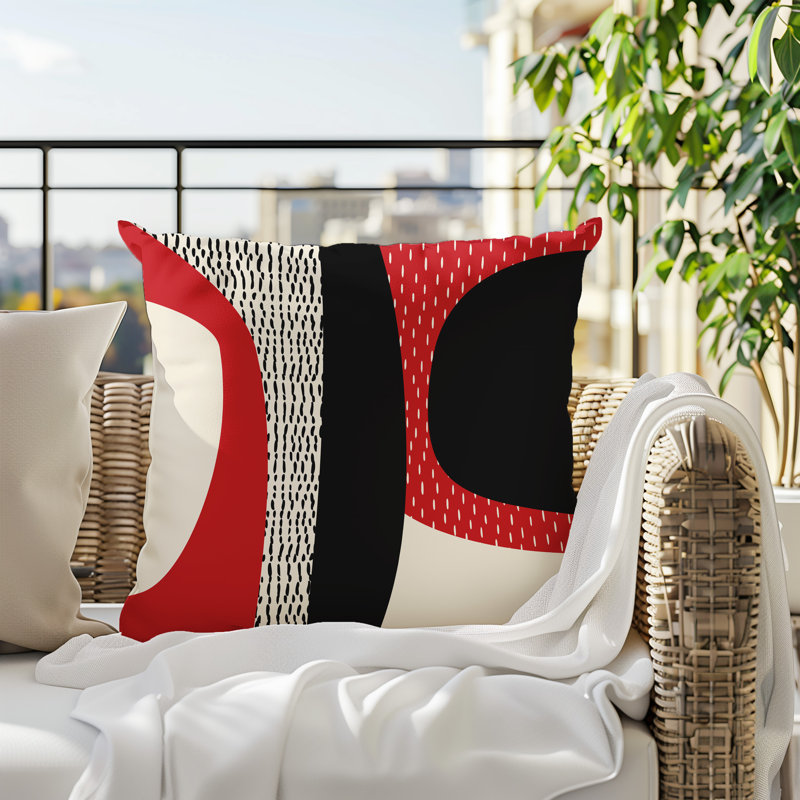 Coussin carré intérieur / extérieur pia, H 15 po x l 15 po, Rouge / noir / blanc cassé