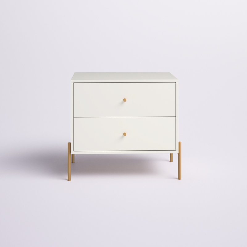 Jasper 25" Modern 2-Drawer Nightstand in Off White, Off White