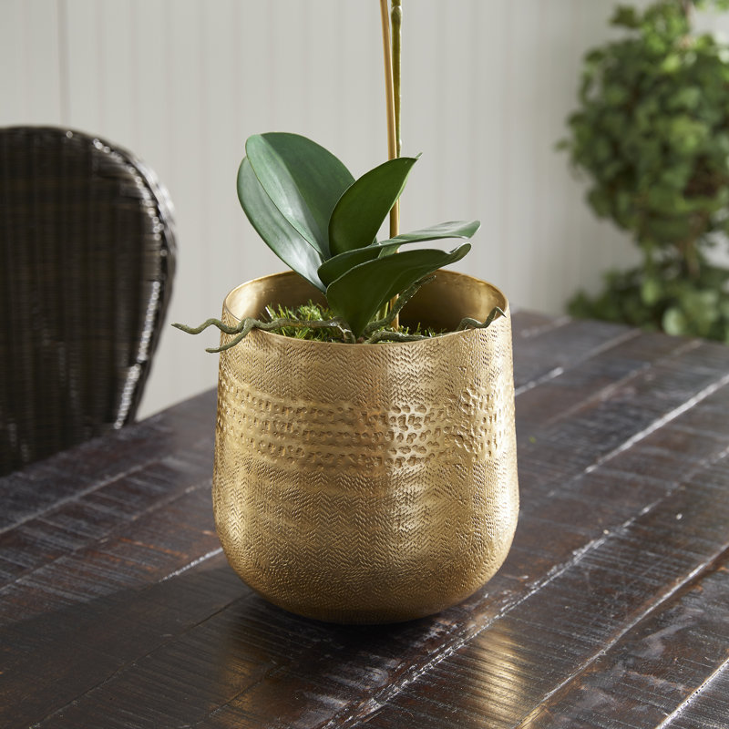 Emberlynn Metal Planter, Gold, 8" H x 8.25" W x 8.25" D