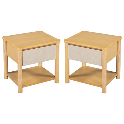 Table de chevet en bois, tables de chevet modernes avec tiroir, table de chevet de ferme pour le salon de la chambre à coucher, MP2 (ensemble de 2) couleur naturelle et beige