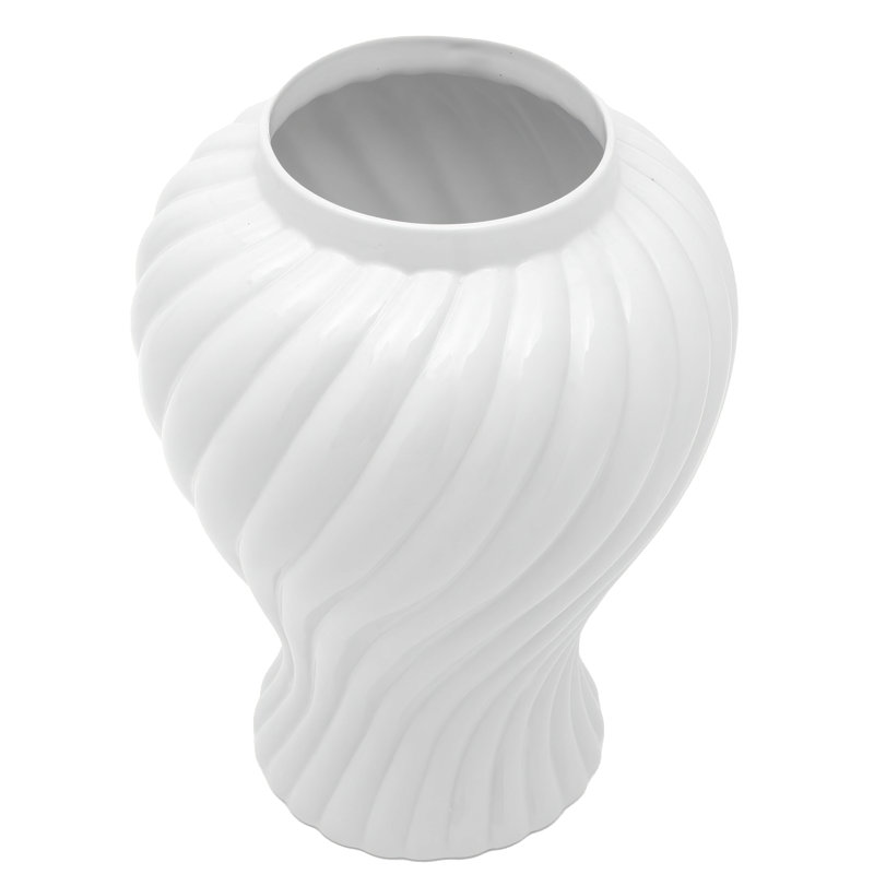 24" Antique White Swirling Ridges Temple Jar