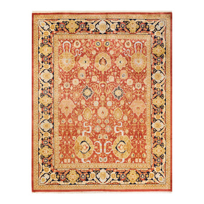 Tapis unique en laine noué à la main 8 pi 1 po x 10 pi 3 po nouvel âge Hayner - orange / brun / noir