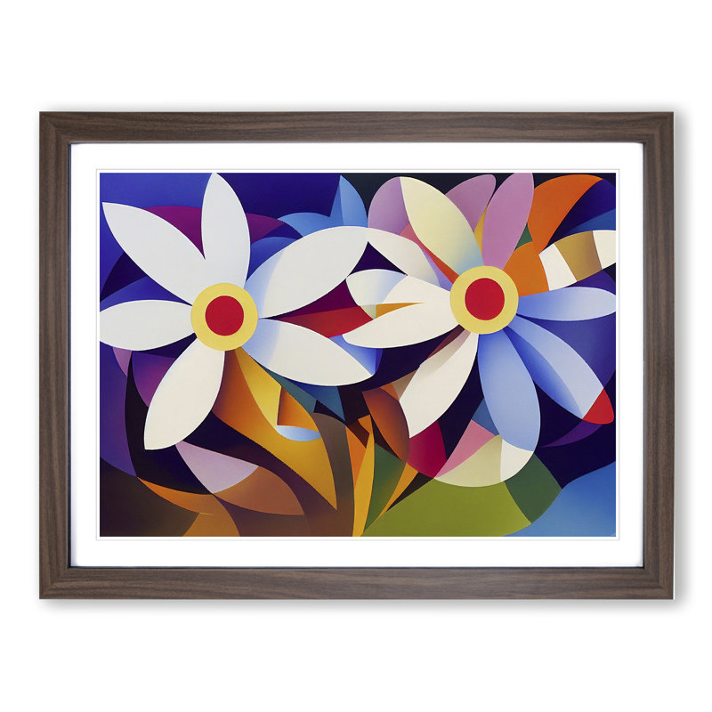 Daisy Flowers - Framed Print, 46cm H x 64cm W x 2cm D, Walnut