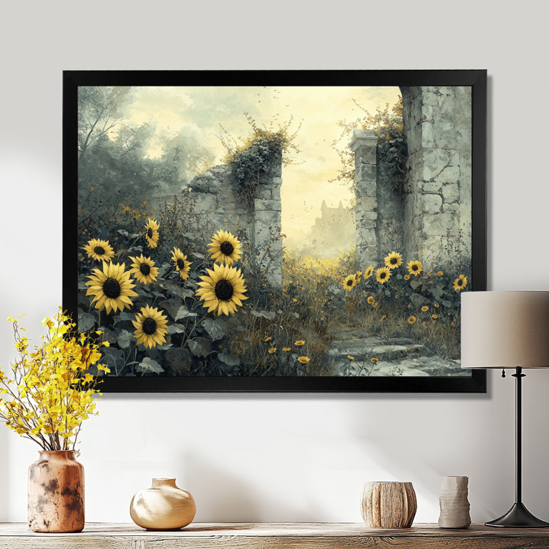 Dorrie - Floral Wall Art, Single Picture Framed Print, Black, 12" H x 20" W