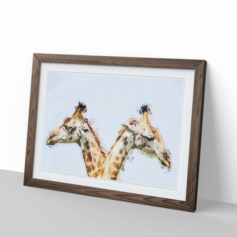 Giraffes Looking Both Ways - Picture Frame Graphic Art Print, Walnut Framed, 48cm H x 65cm W x 2cm D