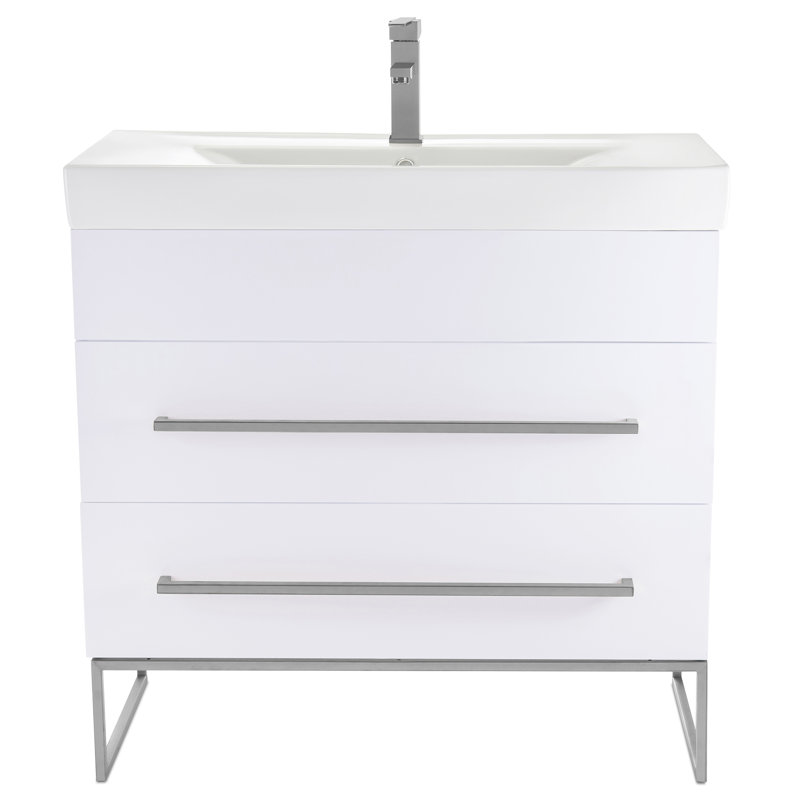 Taft Avenue 36'' Single Bathroom Vanity with Ceramic Top, White, Polished Chrome