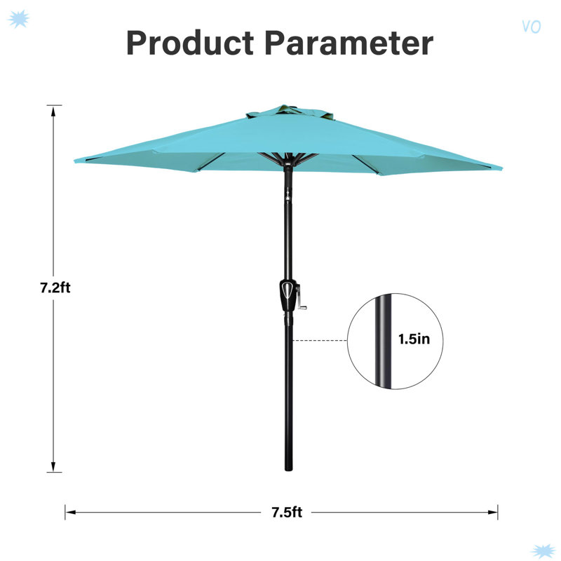 Parasol de table pour l'extérieur avec bouton-poussoir, H 90,09 po x l 90,09 po x P 89,83 po, Turquoise